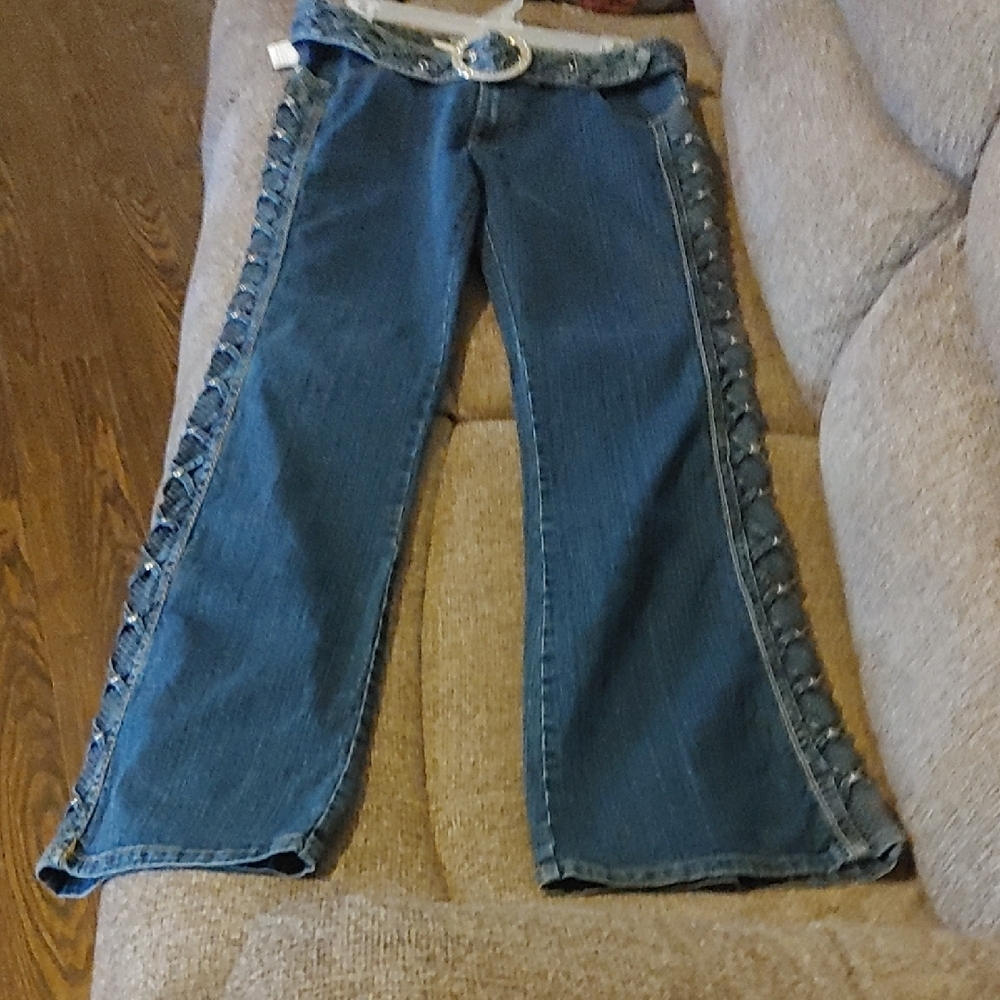 Stylish Denim Jeans with Side Lace Detail
